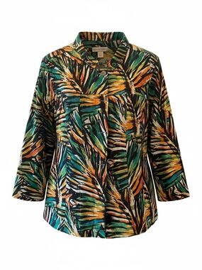 Christopher & Banks Tropical Leaf Print Tunic Jacket in Green and Orange